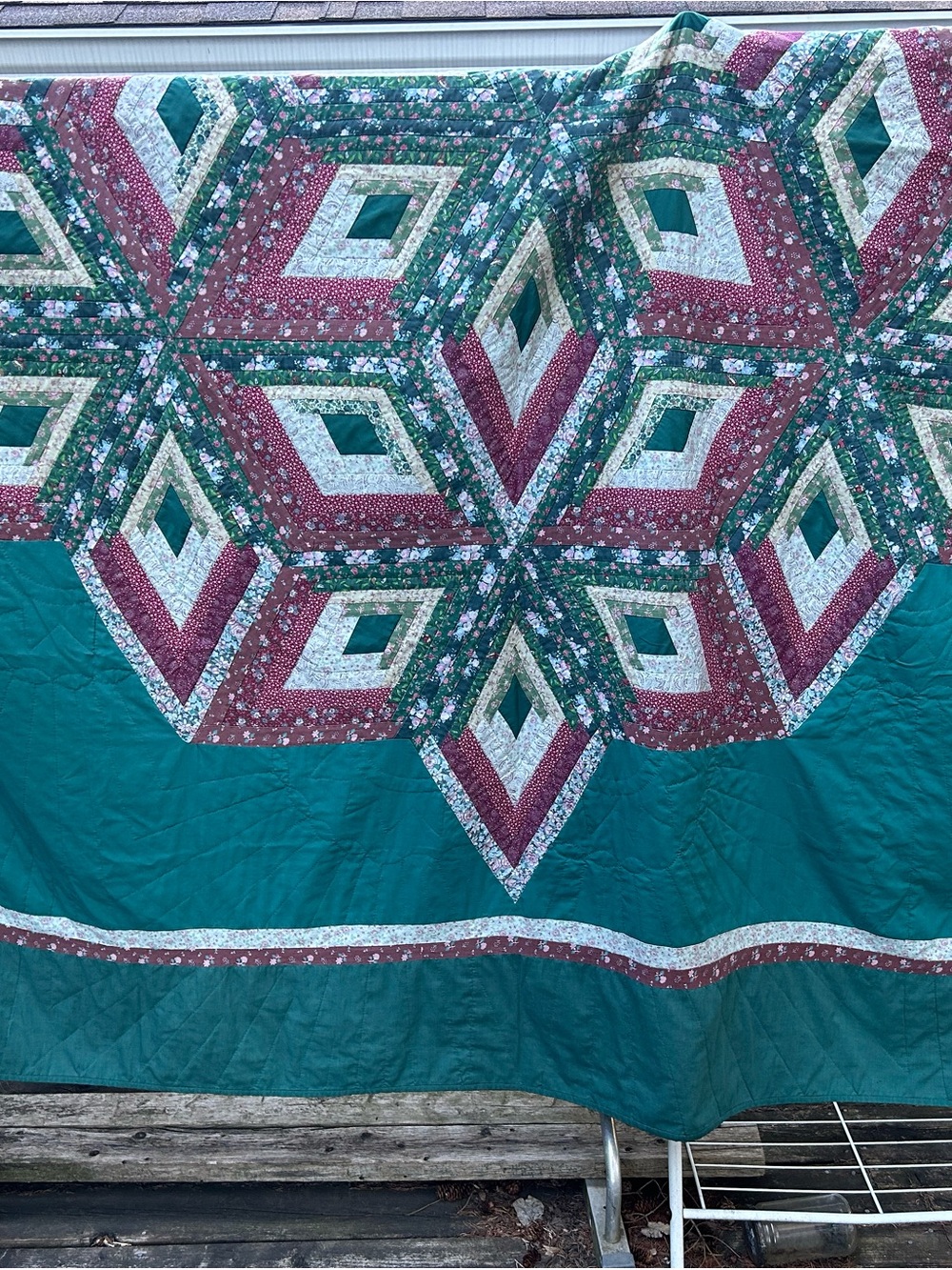 Vintage Handmade Patchwork Diamond Quilt - Queen